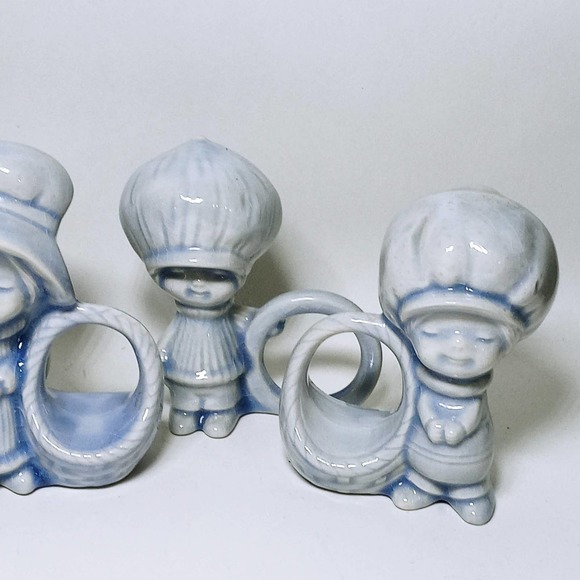 Big Head Kids Napkin Rings Blue Ceramic Baskets Set of 6 Napkin Holders (j) - Picture 3 of 8